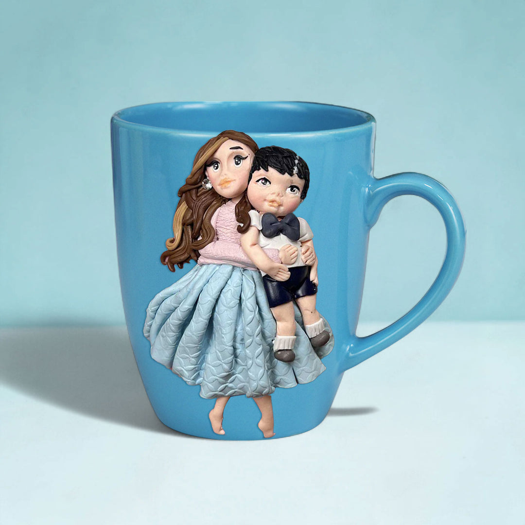 Customized Mother Son Theme Polymer Clay & Ceramic Mug | 310 ml