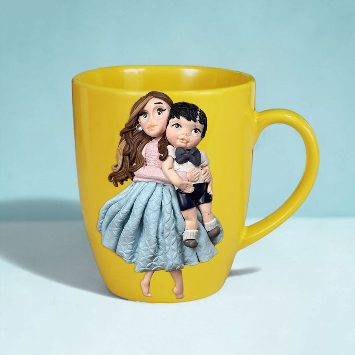 Customized Mother Son Theme Polymer Clay & Ceramic Mug | 310 ml