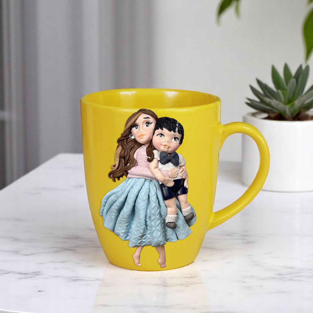Customized Mother Son Theme Polymer Clay & Ceramic Mug | 310 ml