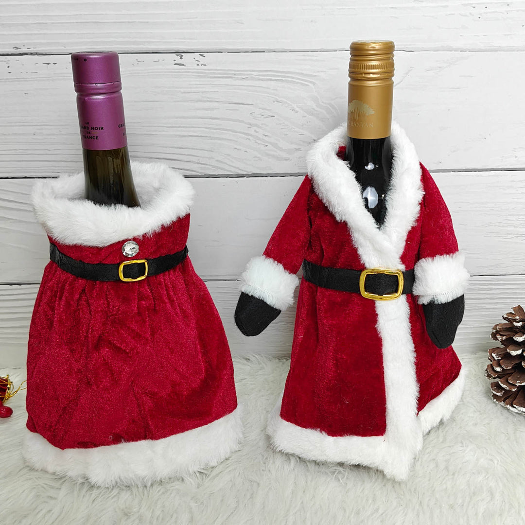 2 Pc | Handmade Mr And Mrs Santa Wine Bottle Covers