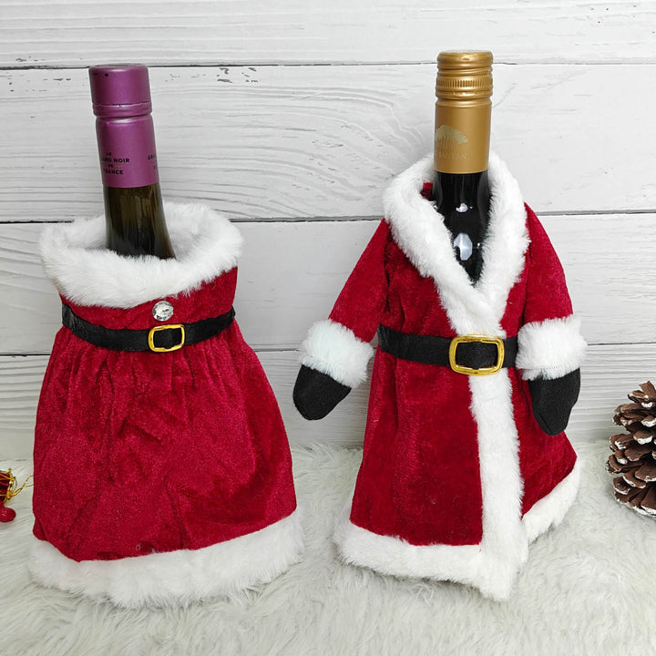 2 Pc | Handmade Mr And Mrs Santa Wine Bottle Covers