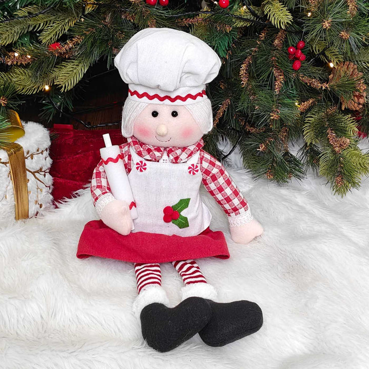 Mrs Claus The Baker Plush Figurine With Dangling Legs