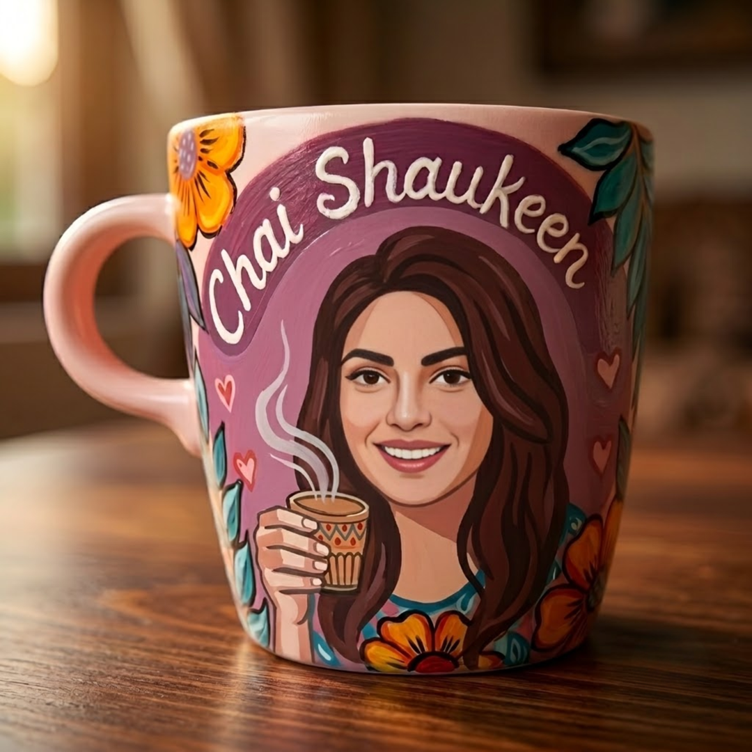 Chai Shaukeen | Photo Personalized Hand-Painted Pop Art Illustrated Caricature Mug | 300 ML