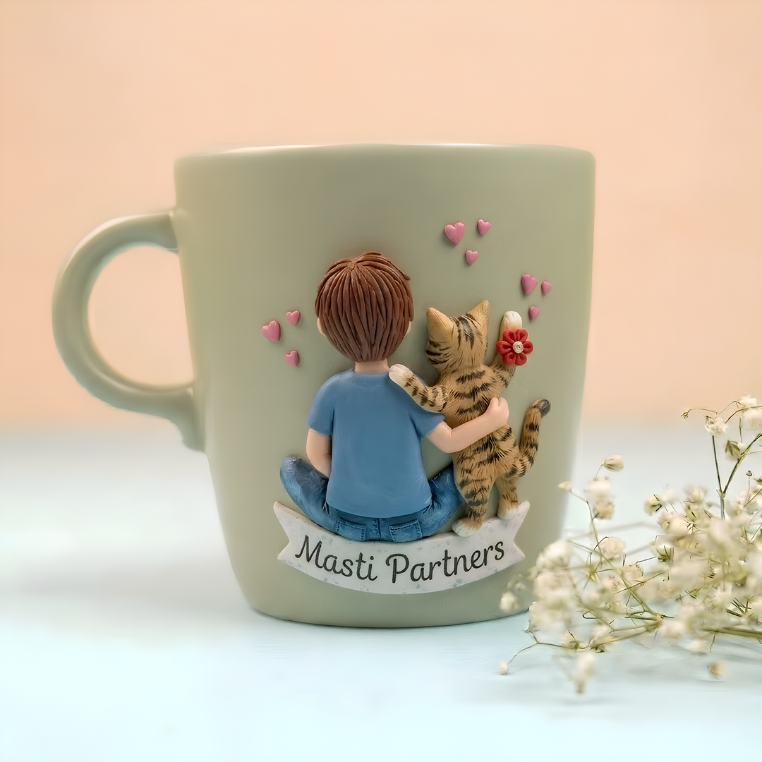 Pet Brother (Cat) | Personalized Hand-Painted Polymer Clay Artist Ceramic Mug