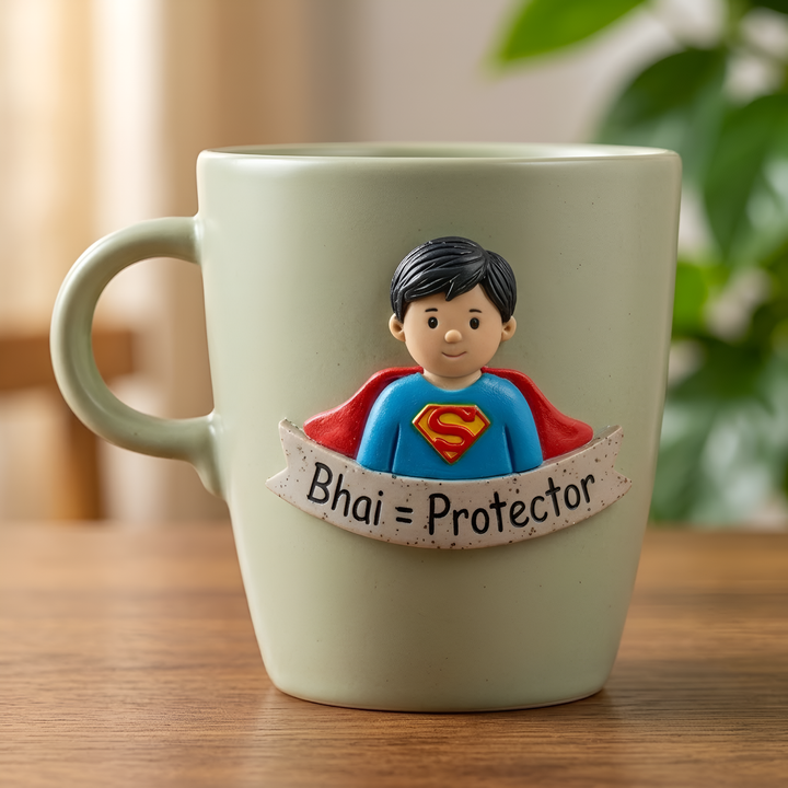 Bhai = Protector | Personalized Hand-Painted Polymer Clay Artist Ceramic Mug