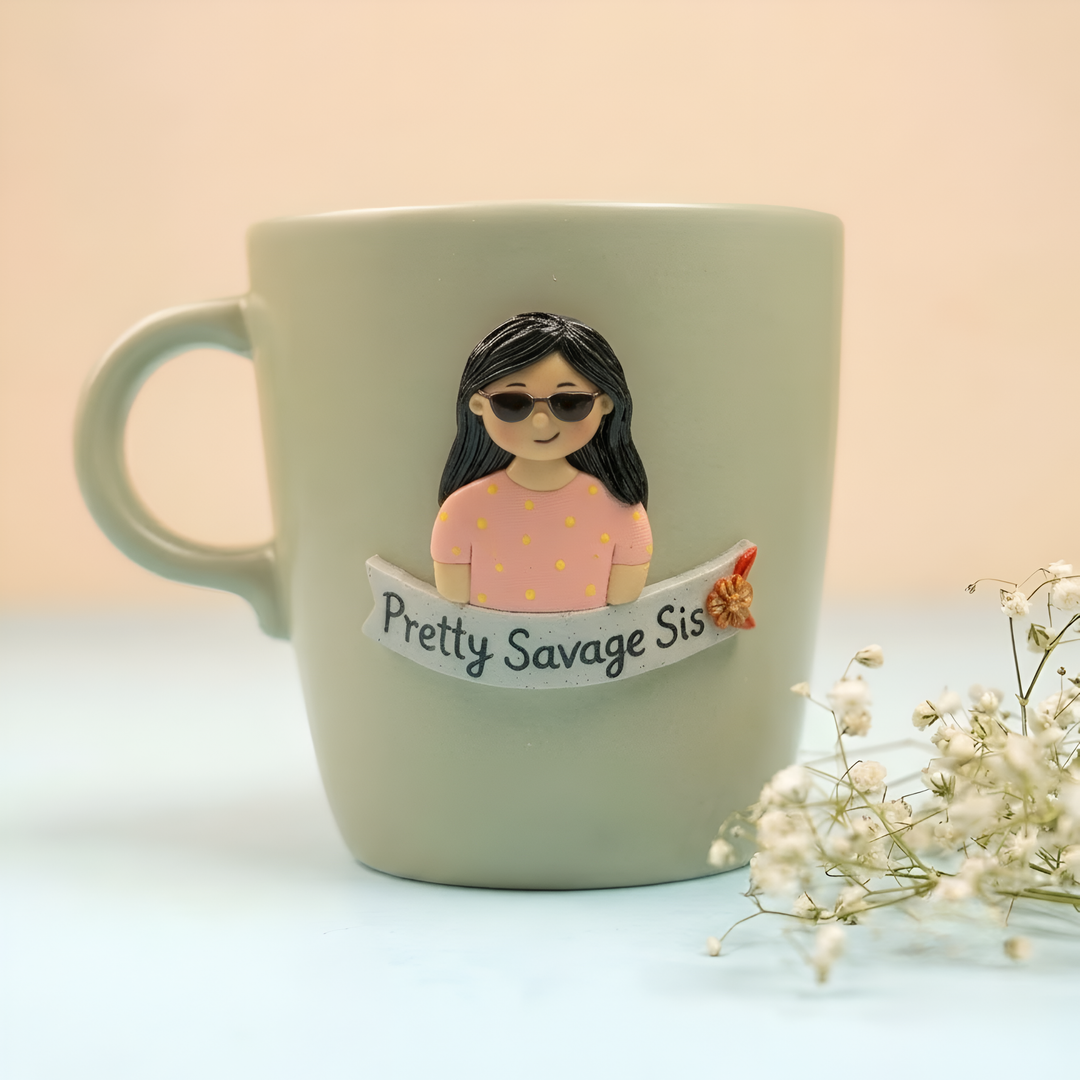 Pretty Savage Sis | Personalized Hand-Painted Polymer Clay Artist Ceramic Mug
