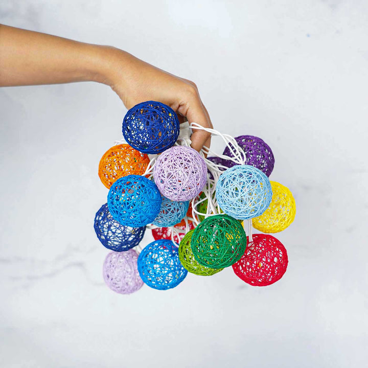 Handcrafted Yarn Spherical Fairy Light Hangings -  Multicolour