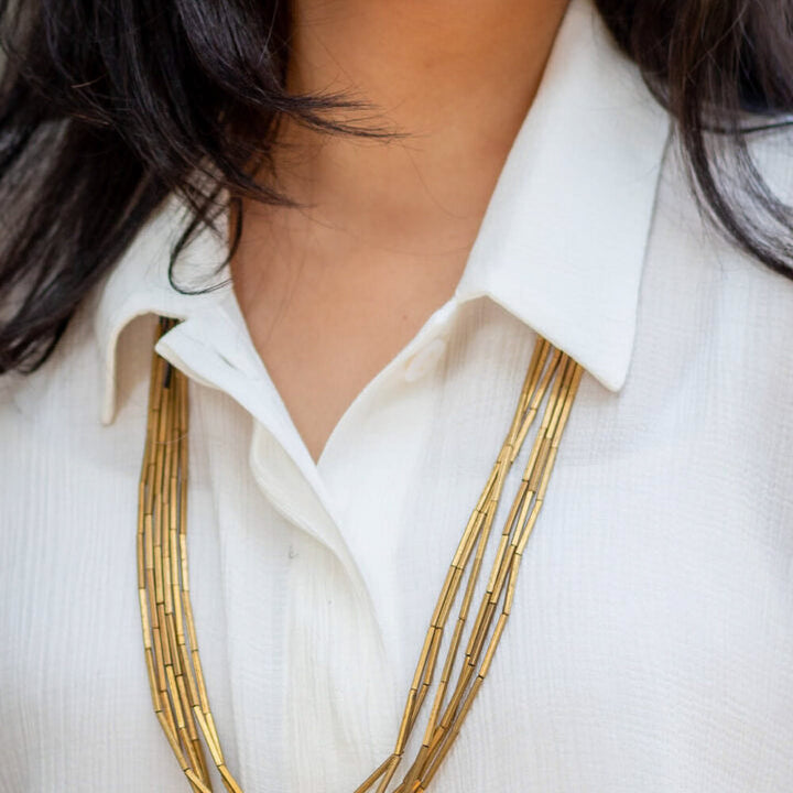 Handmade Multilayered Tube Brass Long Necklace