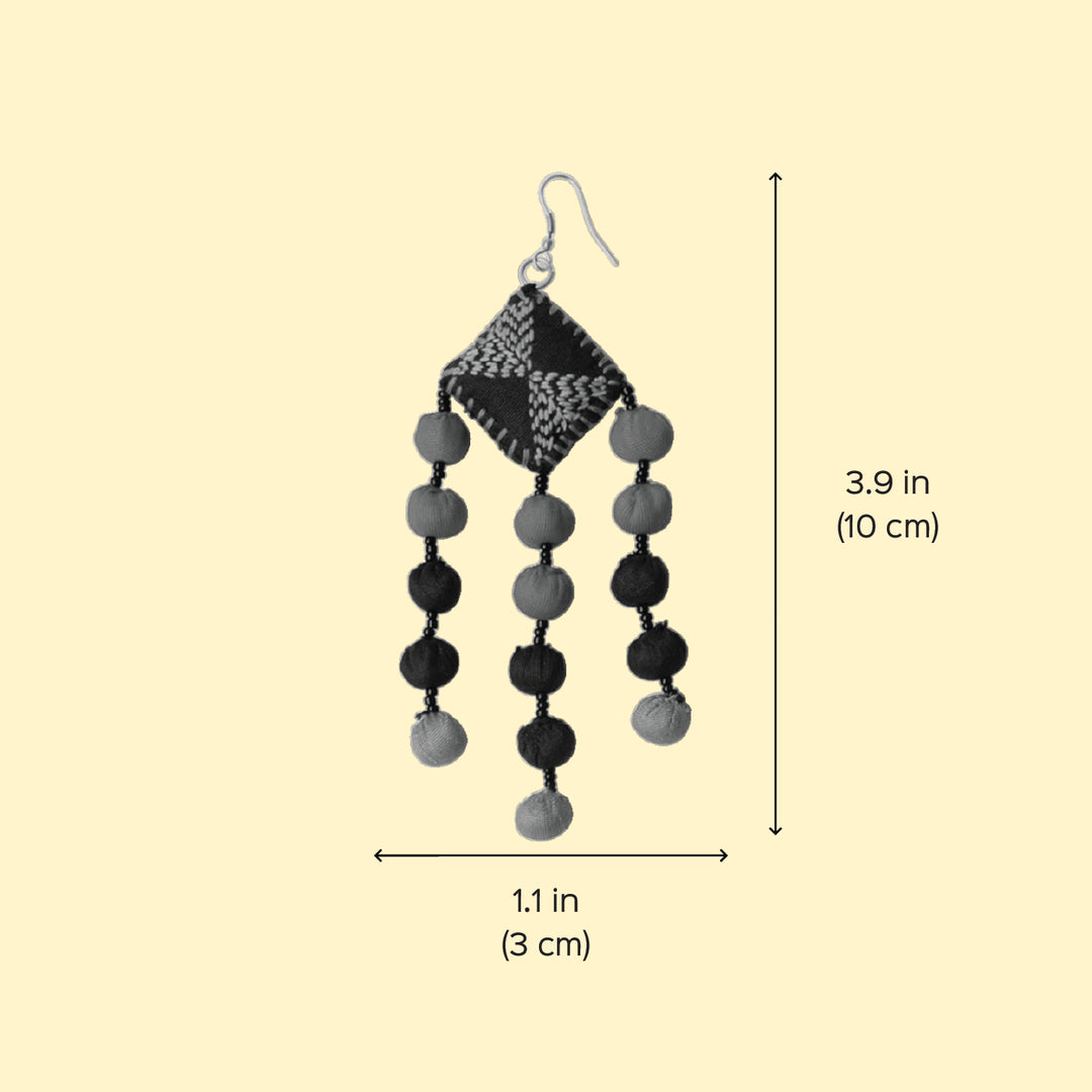 Handmade Textile Art Round Tassels Dupion Silk Fabric Earrings