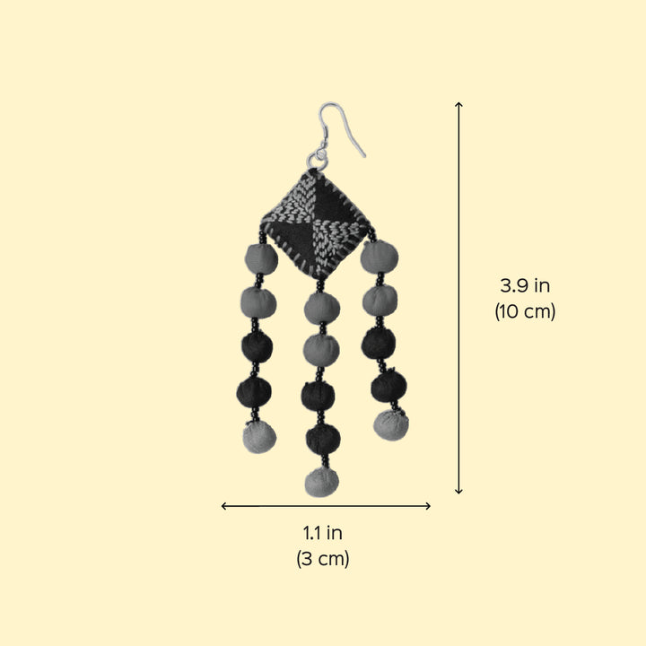 Handmade Textile Art Round Tassels Dupion Silk Fabric Earrings
