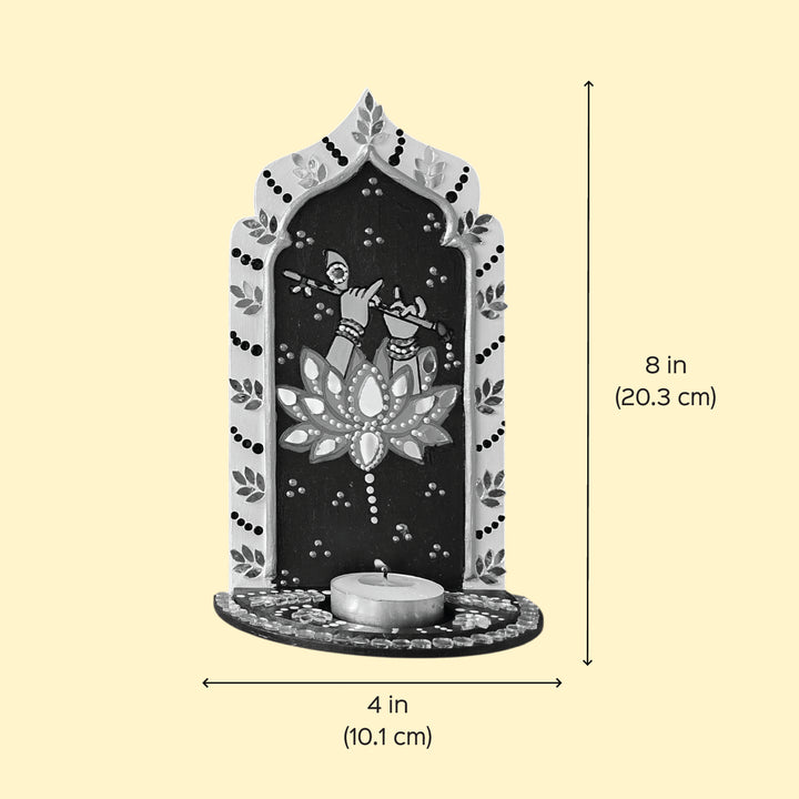 Hand-Painted Mirror Work Murli Manohar Jharokha Tealight Holder | Set Of 2