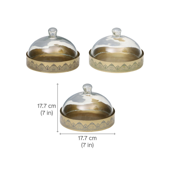 Dohar Handcrafted Brass Cookie & Cake Stand with Glass Cloche