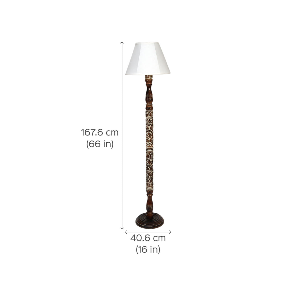 Chinar Hand-Carved Mango Wood & Cotton Floor Lamp