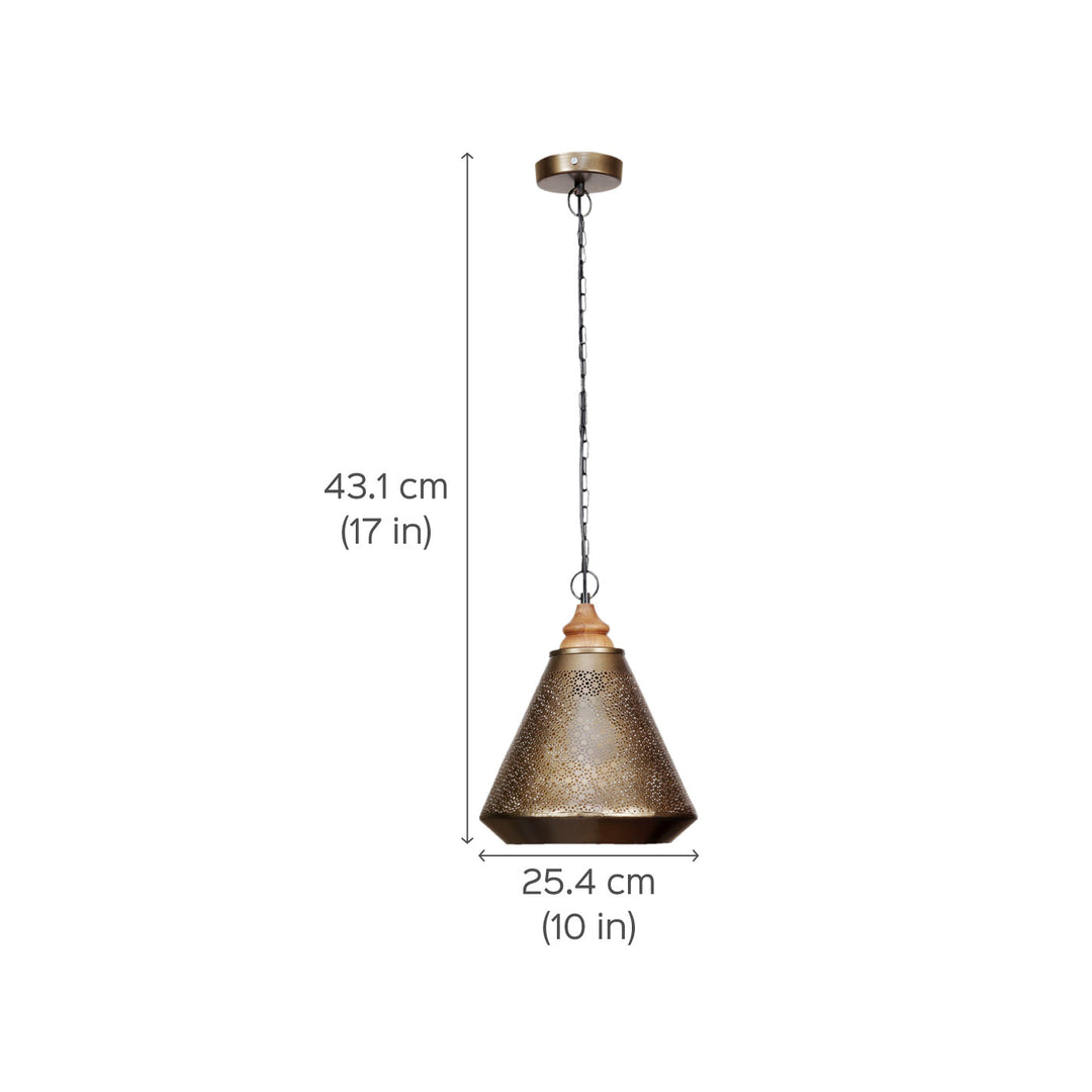 Mysore Hanging Metal Lamp with a Wooden Canopy