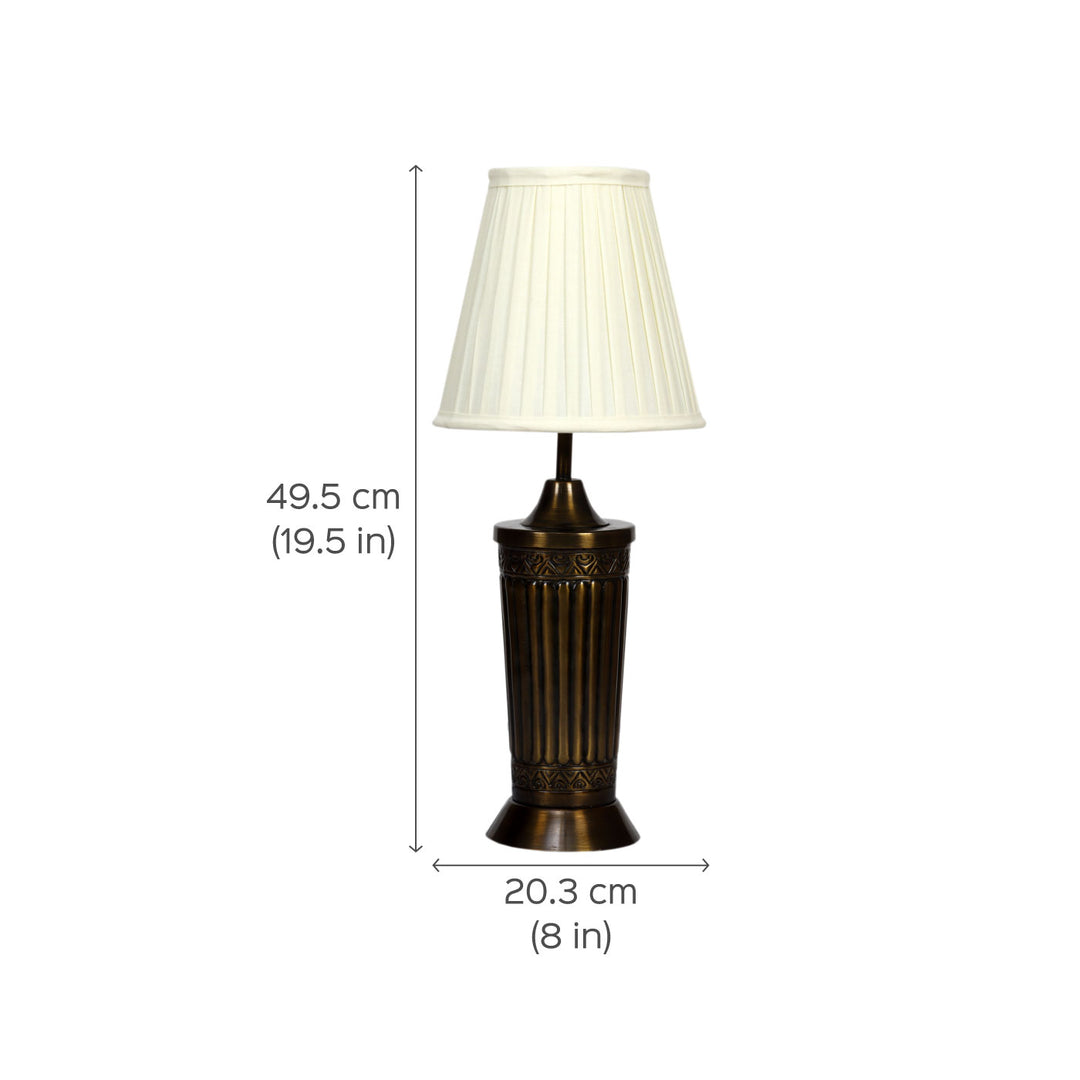 Bronze Finish Metal Table Lamp with Pleated Cotton Shade