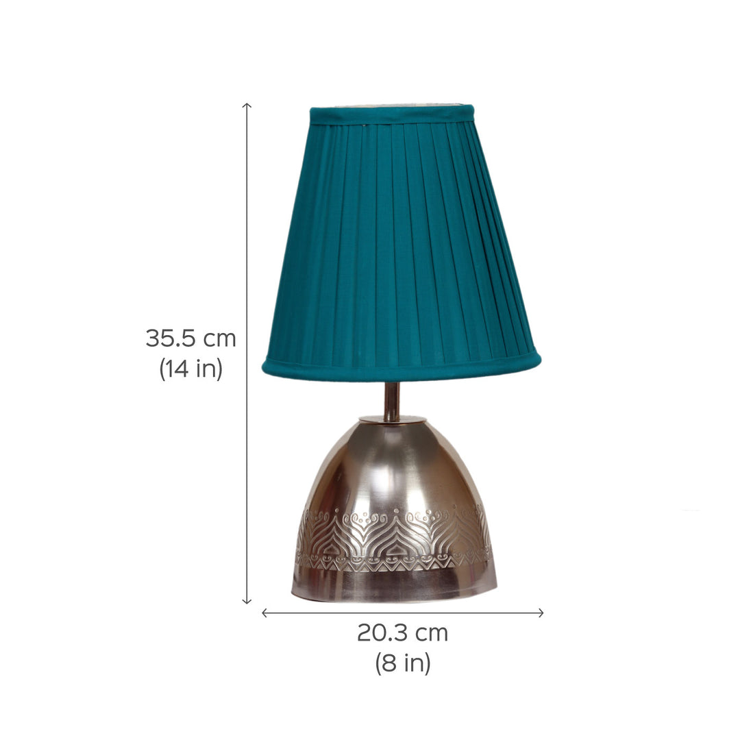 Silver Plated Metal Table Lamp with Pleated Cotton Shade