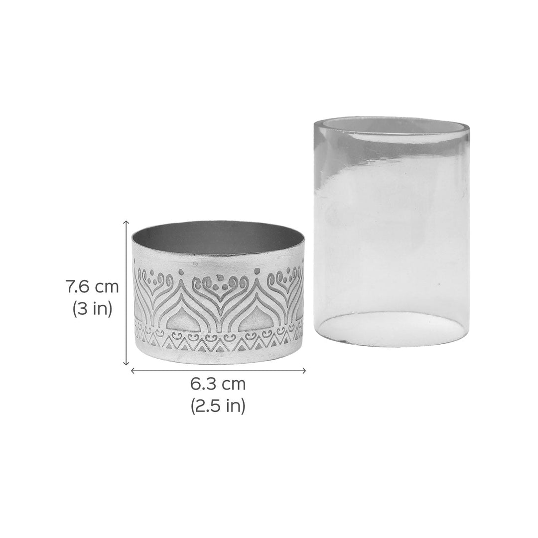 Utsav Silver Plated Tealight Votive with Glass - Set of 2