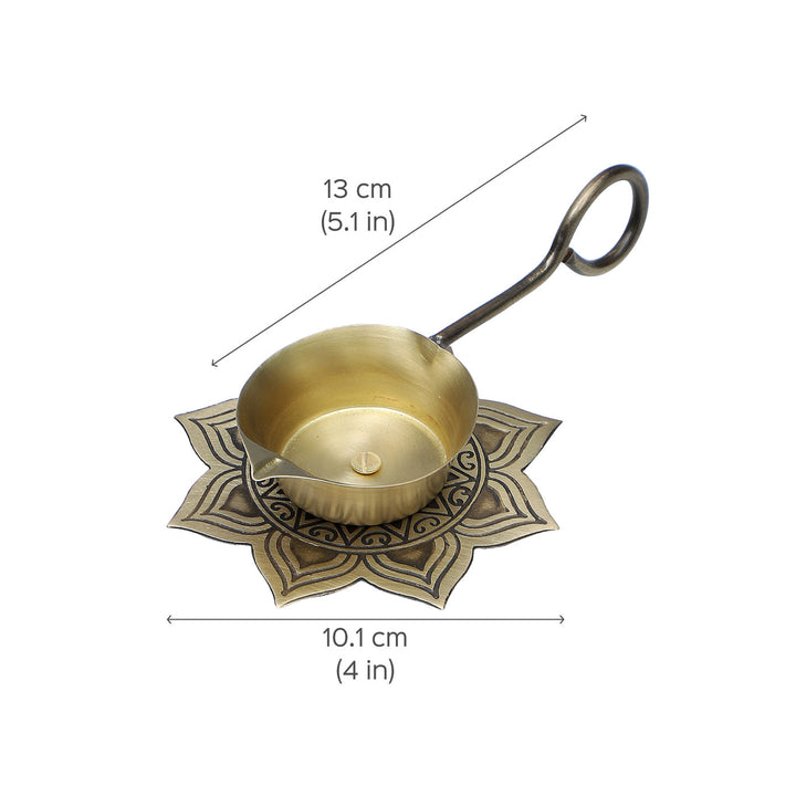 Alpana Handcrafted Antique Brass Diya with Handle