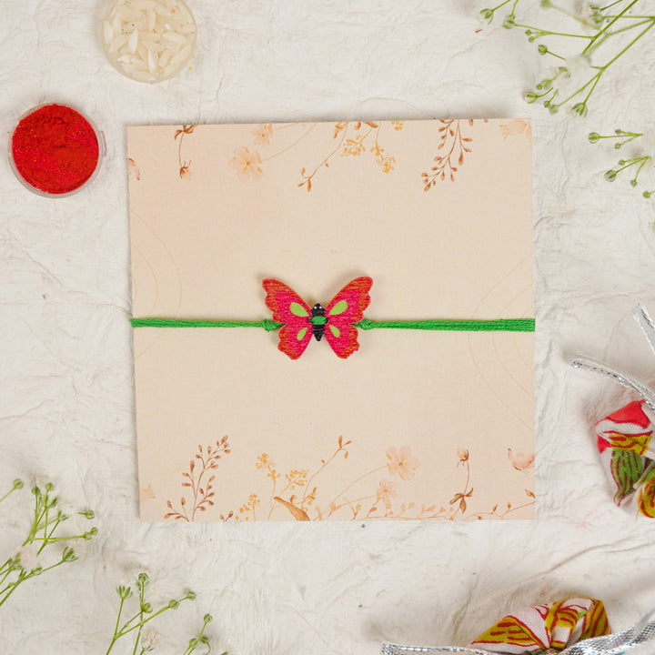 Handmade Butterfly Kids Rakhi With Roli Chawal - Front View