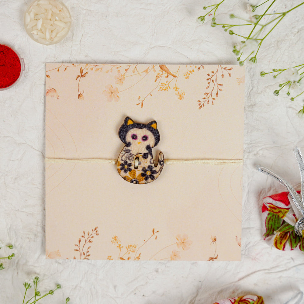 Handmade Cat Kids Rakhi With Roli Chawal 2 - Front View with Dark Cat Charm