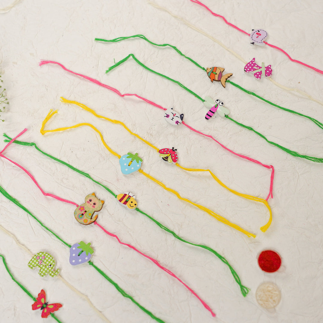Handmade Elephant Kids Rakhi With Roli Chawal - Multiple Designs Displayed Horizontally