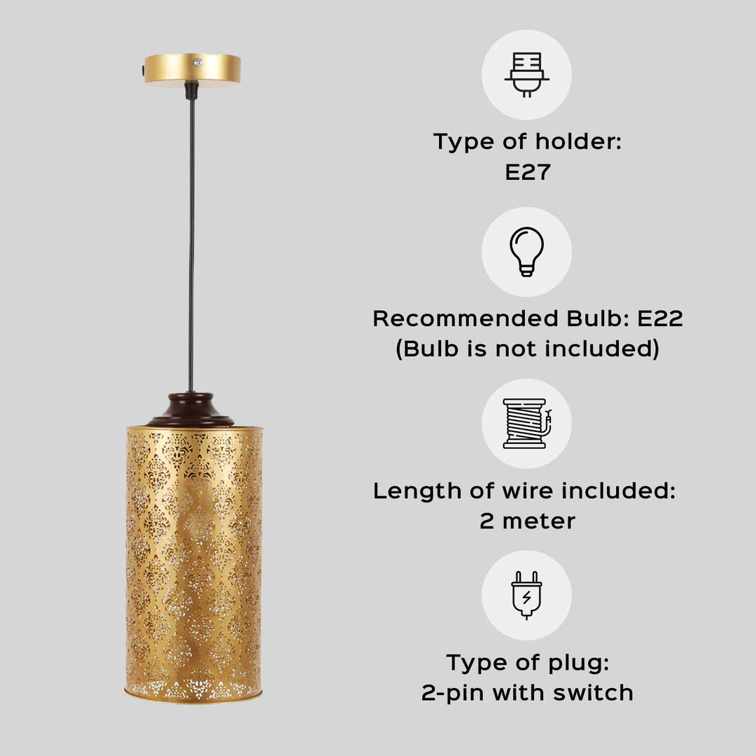 Gandhara Gold Finish Metal Hanging Lamp