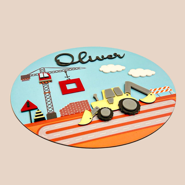 Personalized Construction Theme Acrylic Kids Name Plate