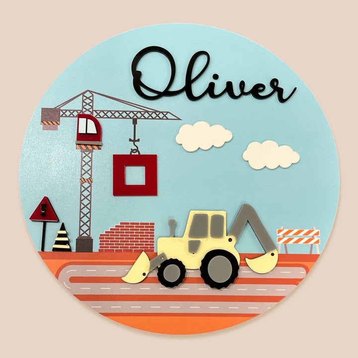 Personalized Construction Theme Acrylic Kids Name Plate