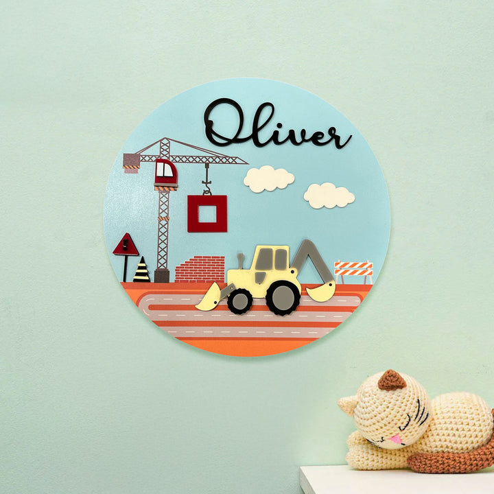 Personalized Construction Theme Acrylic Kids Name Plate