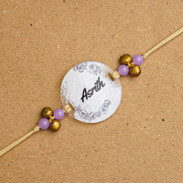 Personalized Hand Painted Name Acrylic Rakhi With Roli Chawal - Personalized Name Close-up