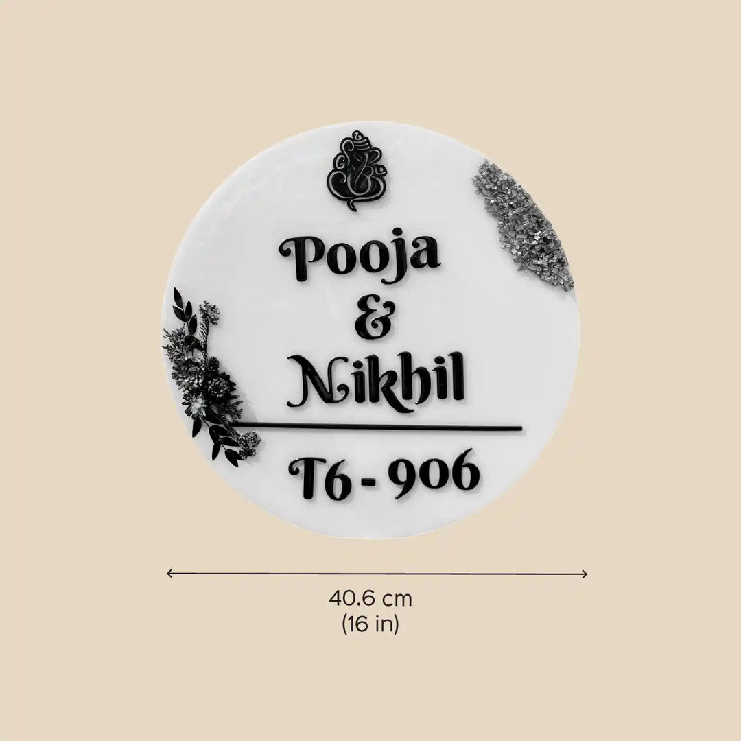 Personalized Handmade Round Floral Design Resin Name Plate