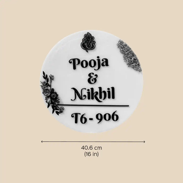 Personalized Handmade Round Floral Design Resin Name Plate