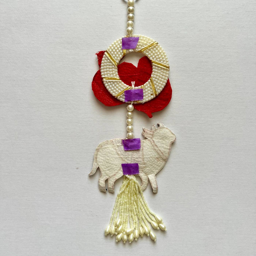 Handmade Beaded Cow & Krishna'S Matka Hanging