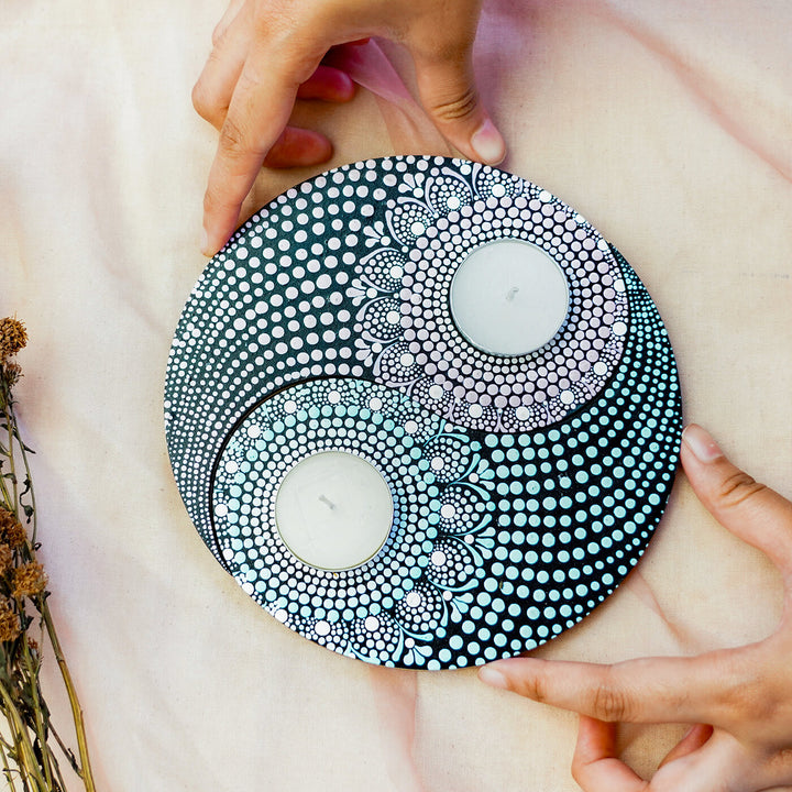 Yin Yang Design Dot Art Festive Tealight Holder | Set of 2