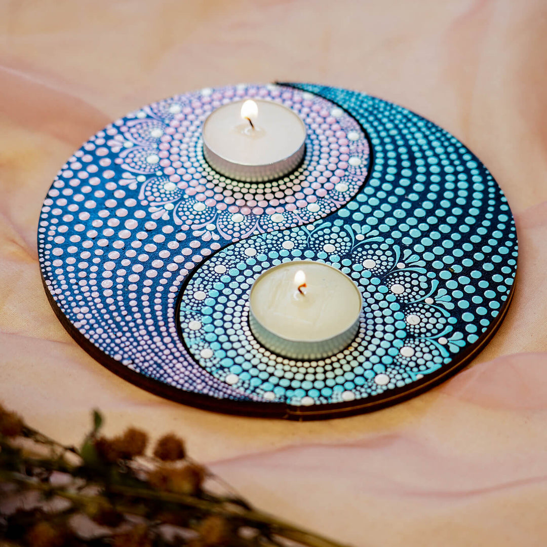 Yin Yang Design Dot Art Festive Tealight Holder | Set of 2