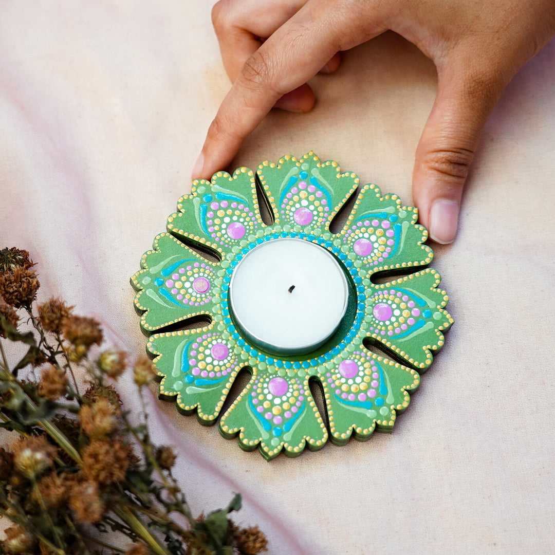 Jharoka Design Dot Art Festive Tealight Holder | Set of 2