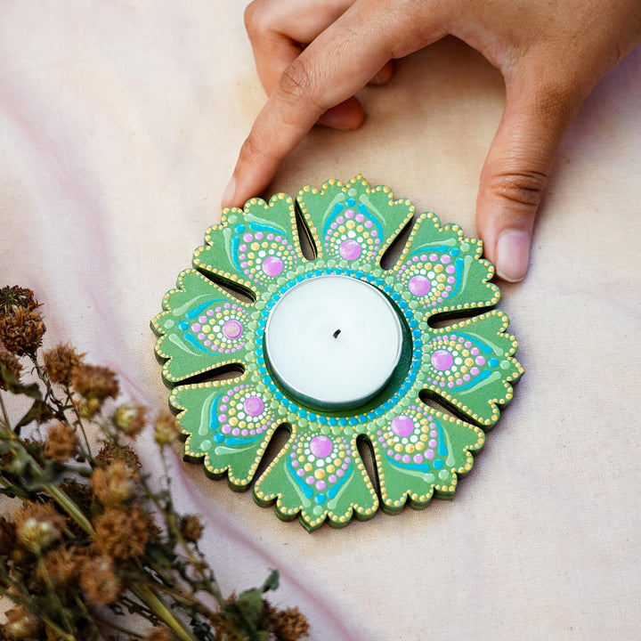 Jharoka Design Dot Art Festive Tealight Holder | Set of 2