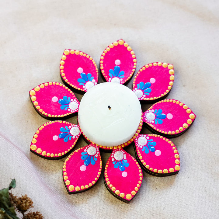 Flower Design Dot Art Festive Tealight Holder | Set of 2