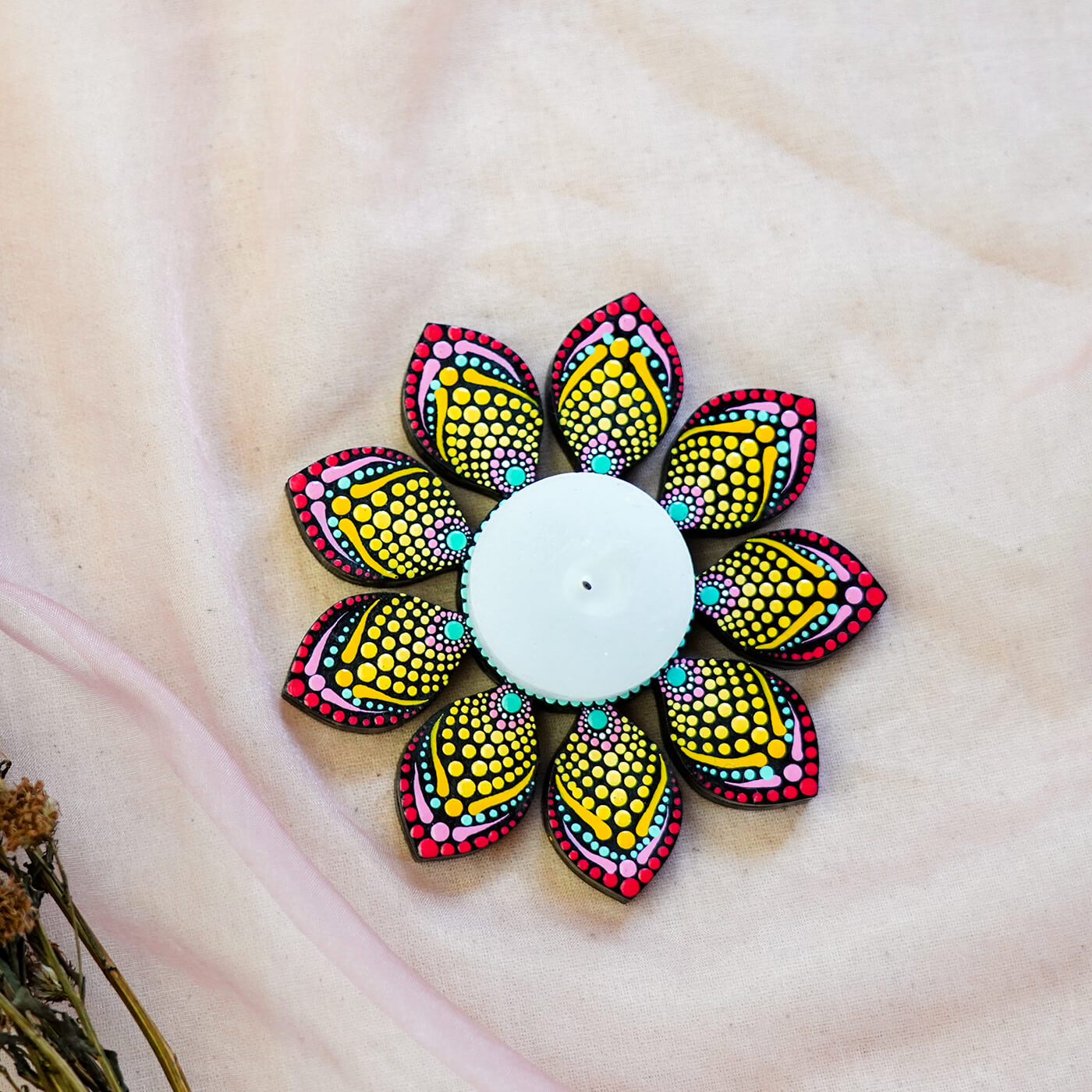 Buy Flower Design Dot Art Festive Tealight Holder | Set of 2 Online On