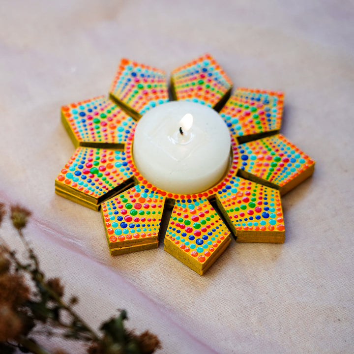 Geometric Flower Design Dot Art Festive Tealight Holder | Set of 2