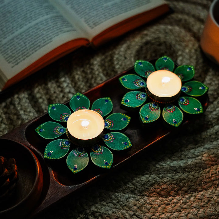 Flower Design Dot Art Festive Tealight Holder | Set of 2