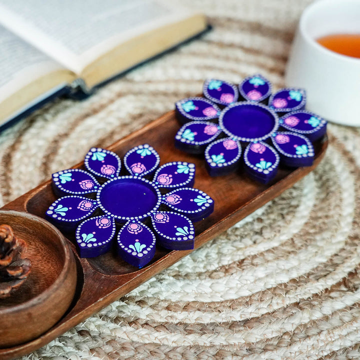 Flower Design Dot Art Festive Tealight Holder | Set of 2