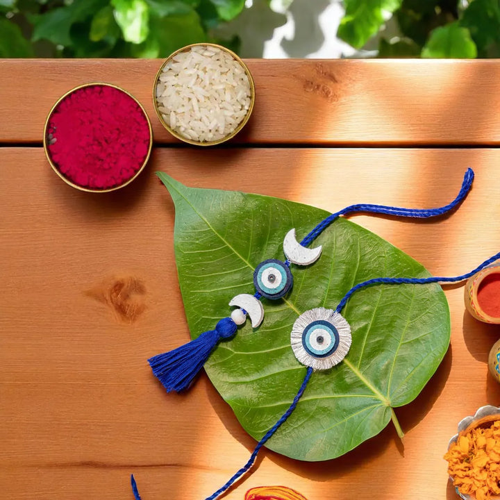 Nazarbattu Plantable Eco Friendly Handmade Cork Rakhi With Roli Chawal - Rakhis with traditional rice and powder
