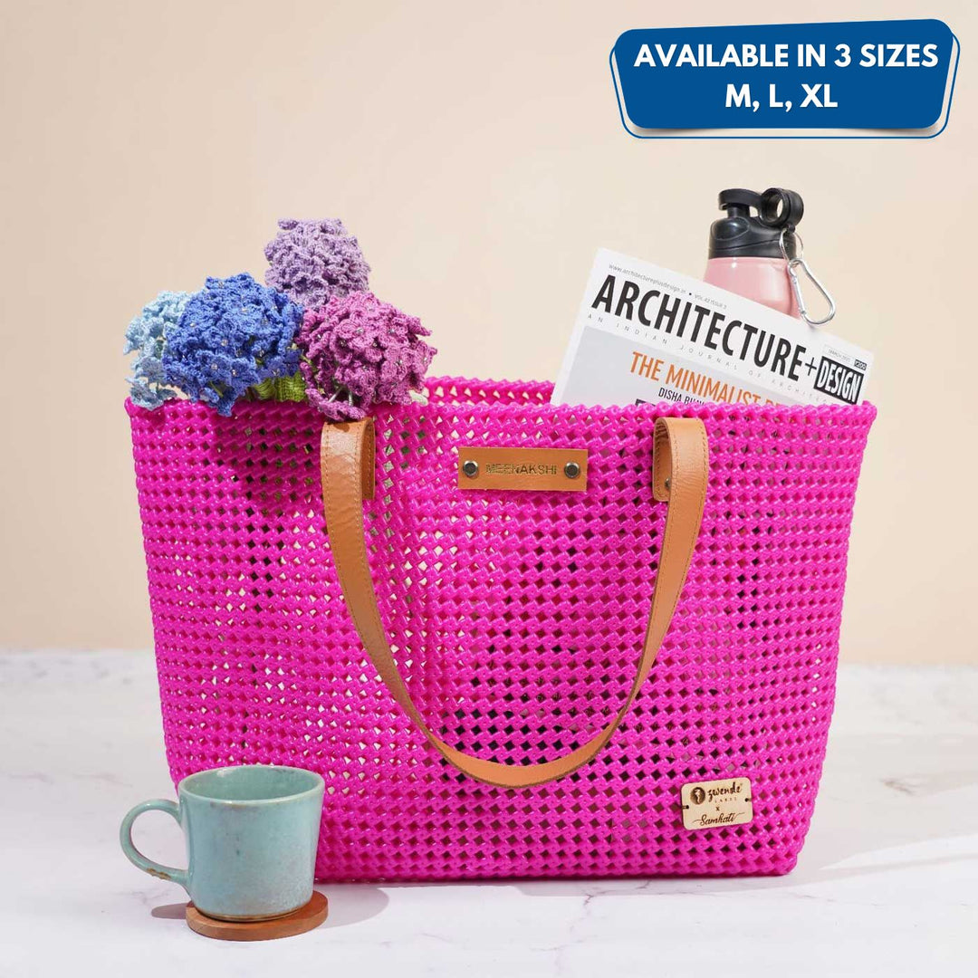 Hot Pink Solid Mukhya Knot Handmade Koodai Beach Bag