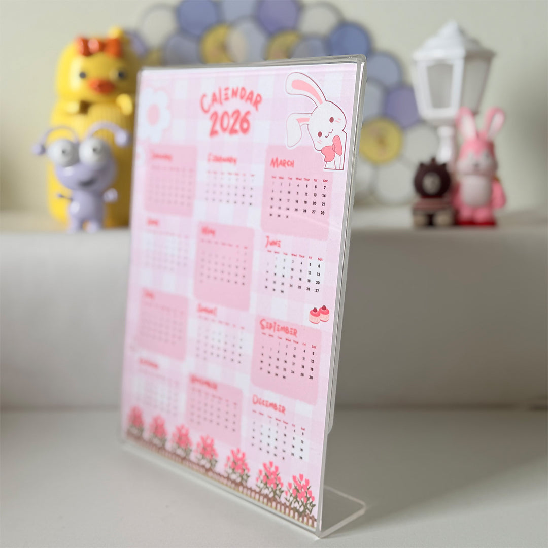Printed Acrylic 2026 Pink Bunny Theme Desk Calendar