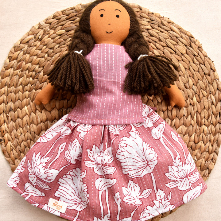 Nilah in Pink Dress With Changeable Outfits | Soft Hand-Stitched Sustainable Indian Play Doll