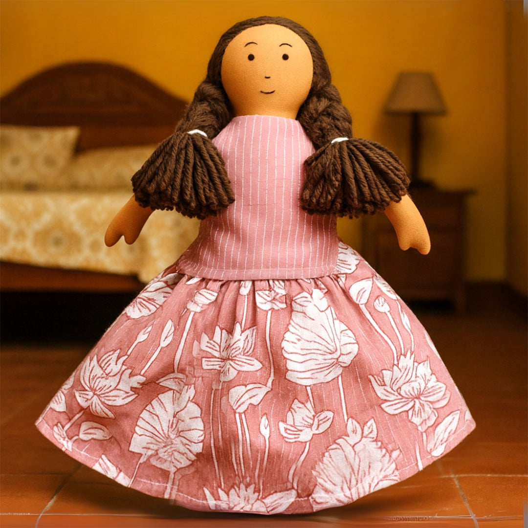 Nilah in Pink Dress With Changeable Outfits | Soft Hand-Stitched Sustainable Indian Play Doll