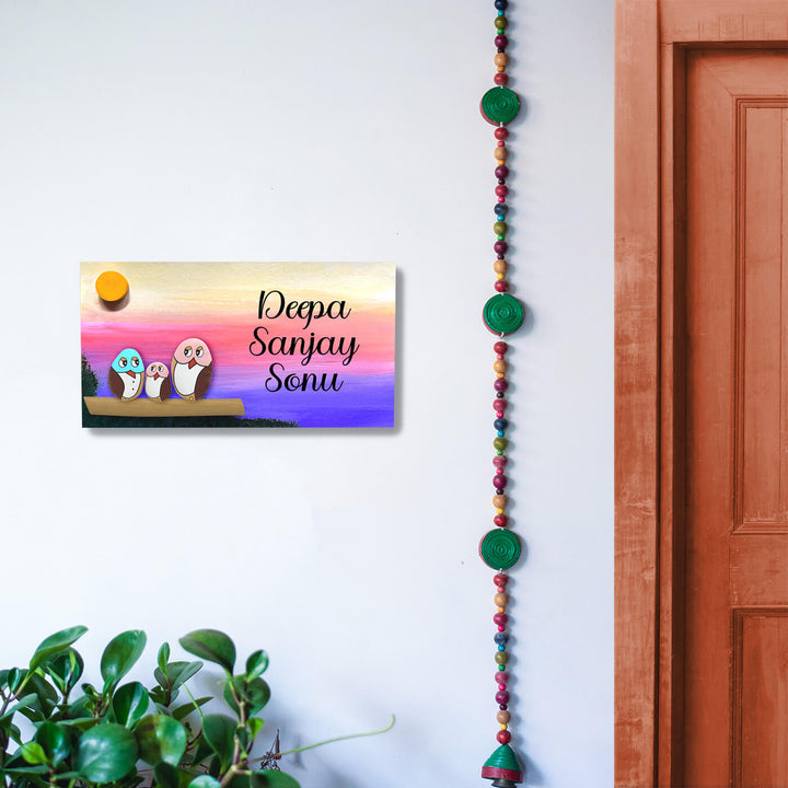 Hand-painted Pebble Art Nameboard For Family Of 3