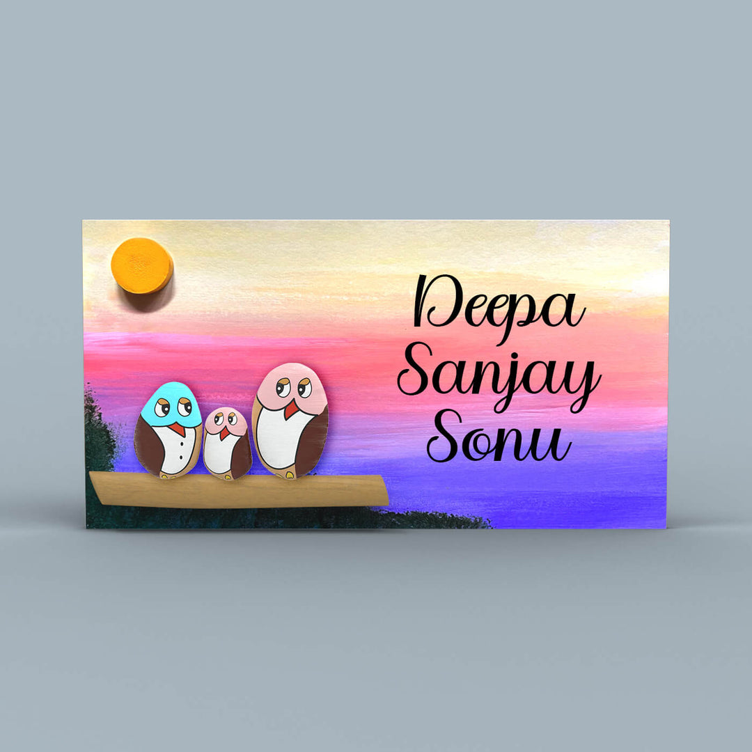Hand-painted Pebble Art Nameboard For Family Of 3