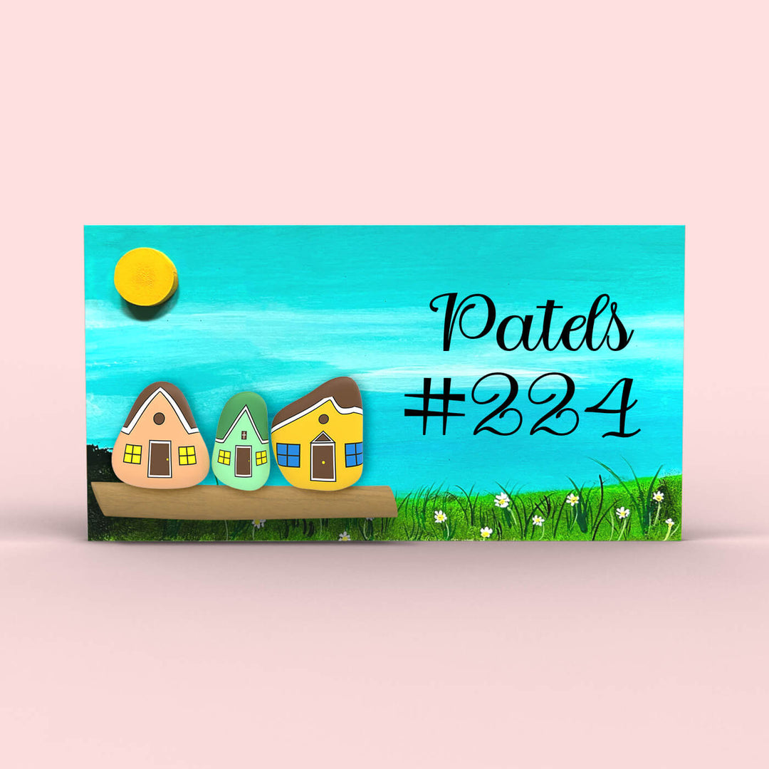 Hand-painted Pebble Art Nameboard For Family Of 3